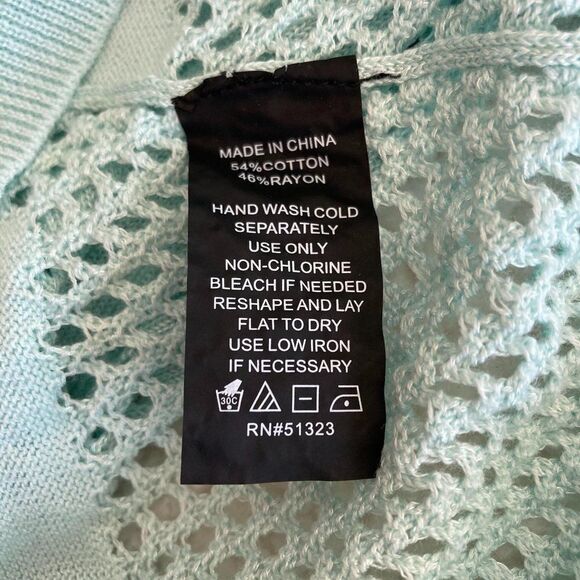 Vince Camuto Mint Green Open Knit Striped Sweater Women's XS Pullover Rayon - Picture 6 of 7